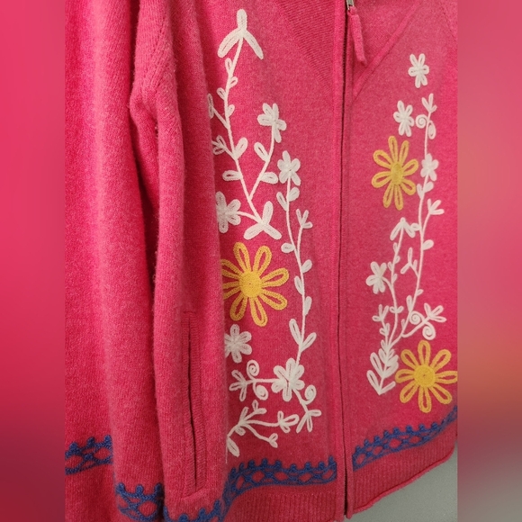 Johnny Was Ryan Wool Cashmere Blend Zip Up Embroidered Hooded Sweater Medium - Picture 4 of 10